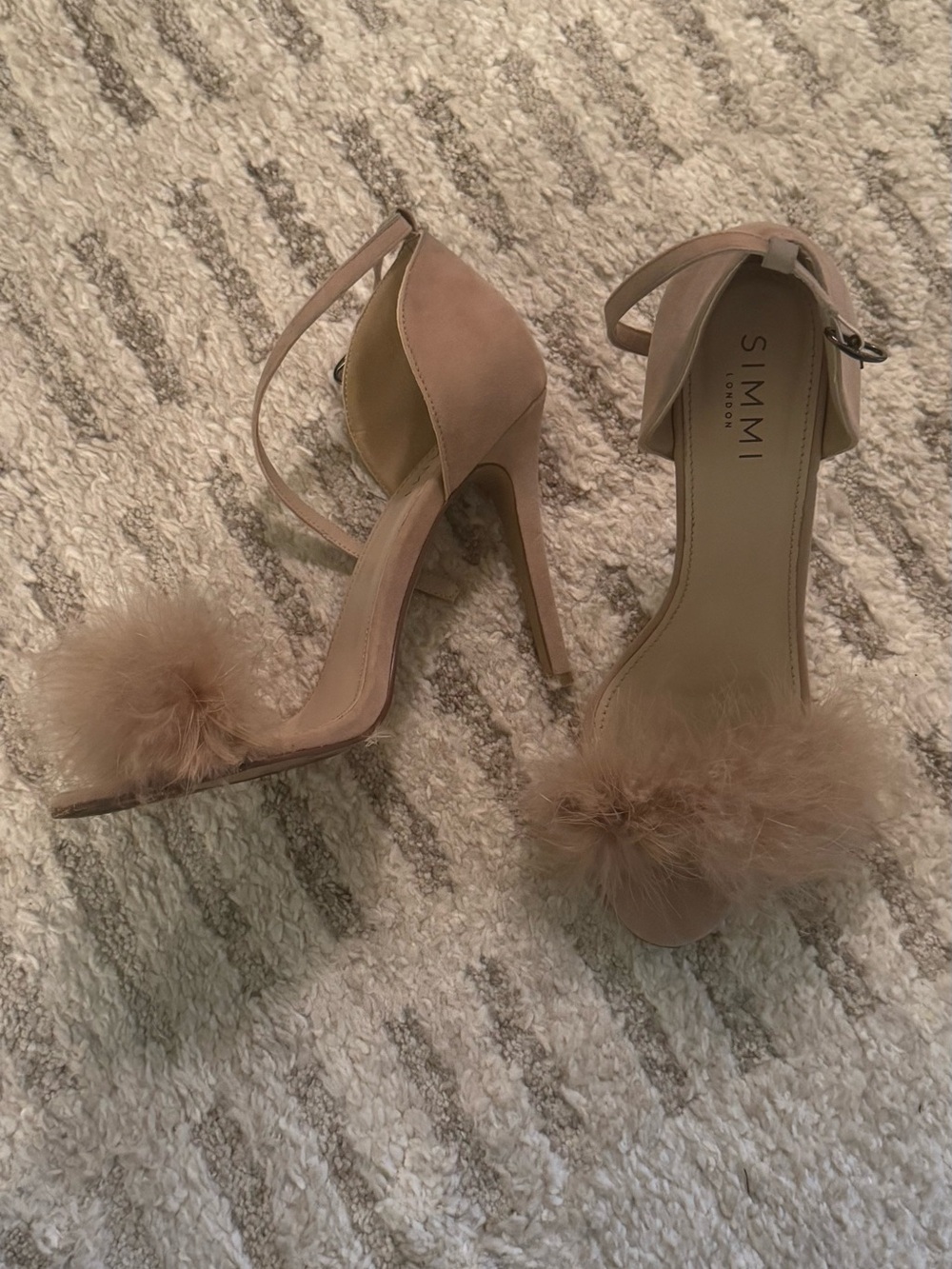 SIMMI London Taupe Pom Pom Ankle-Strap Heels
